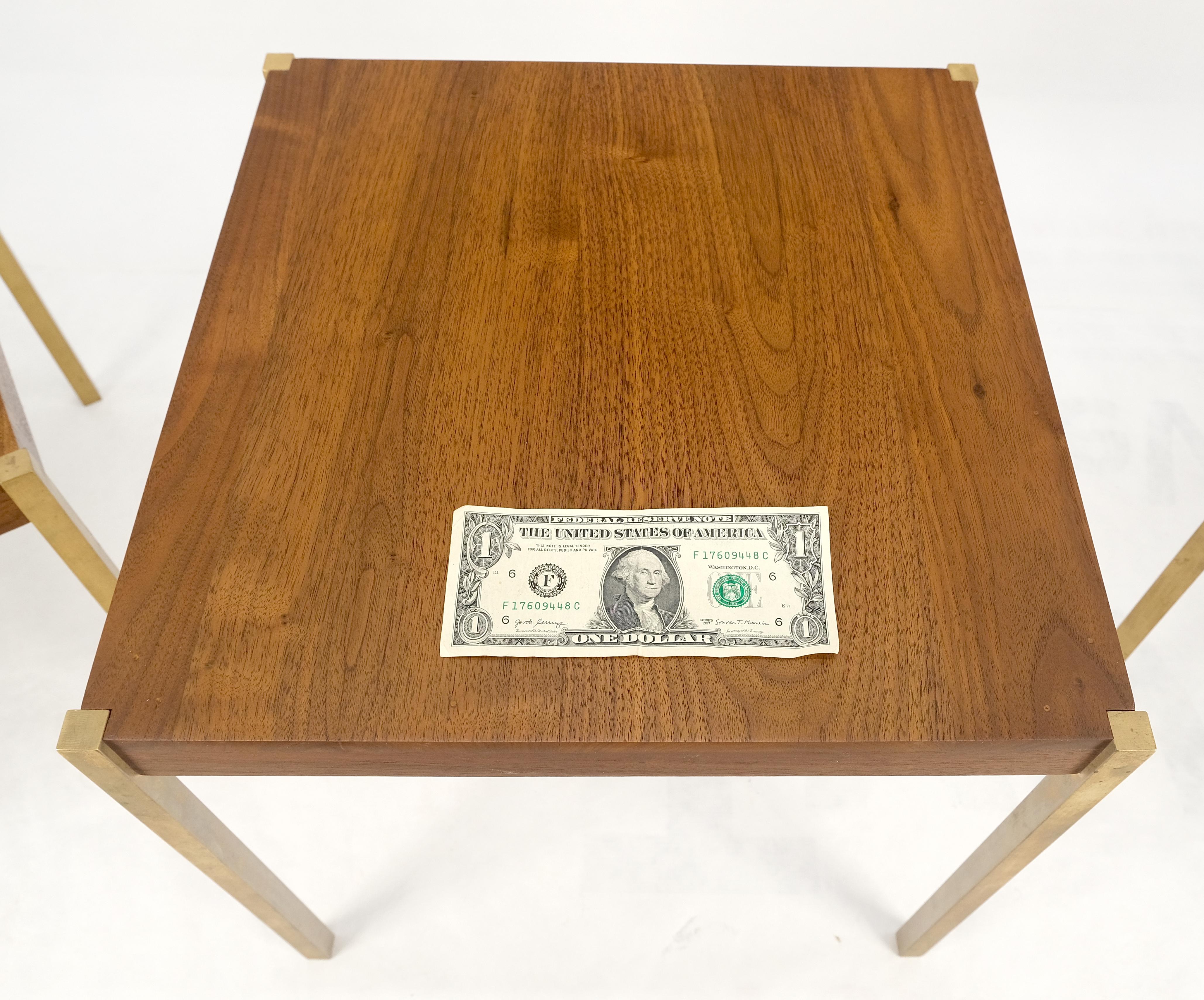 Set of 3 Walnut Nesting Tables on a Solid Brass Square Bar Leg MINT For Sale 7
