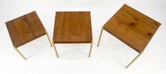 Set of 3 Walnut Nesting Tables on a Solid Brass Square Bar Leg MINT