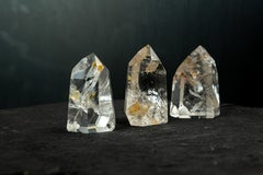 Set of 3 Water-Clear Lemurian Quartz Generators with Rare Hematite Inclusions