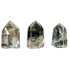 Set of 3 Water-Clear Lemurian Quartz Generators with Rare Hematite Inclusions