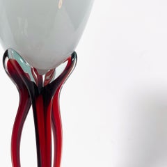 Set of 3 White and Red Fish Glasses - Murano Blown Glass from the 1980s