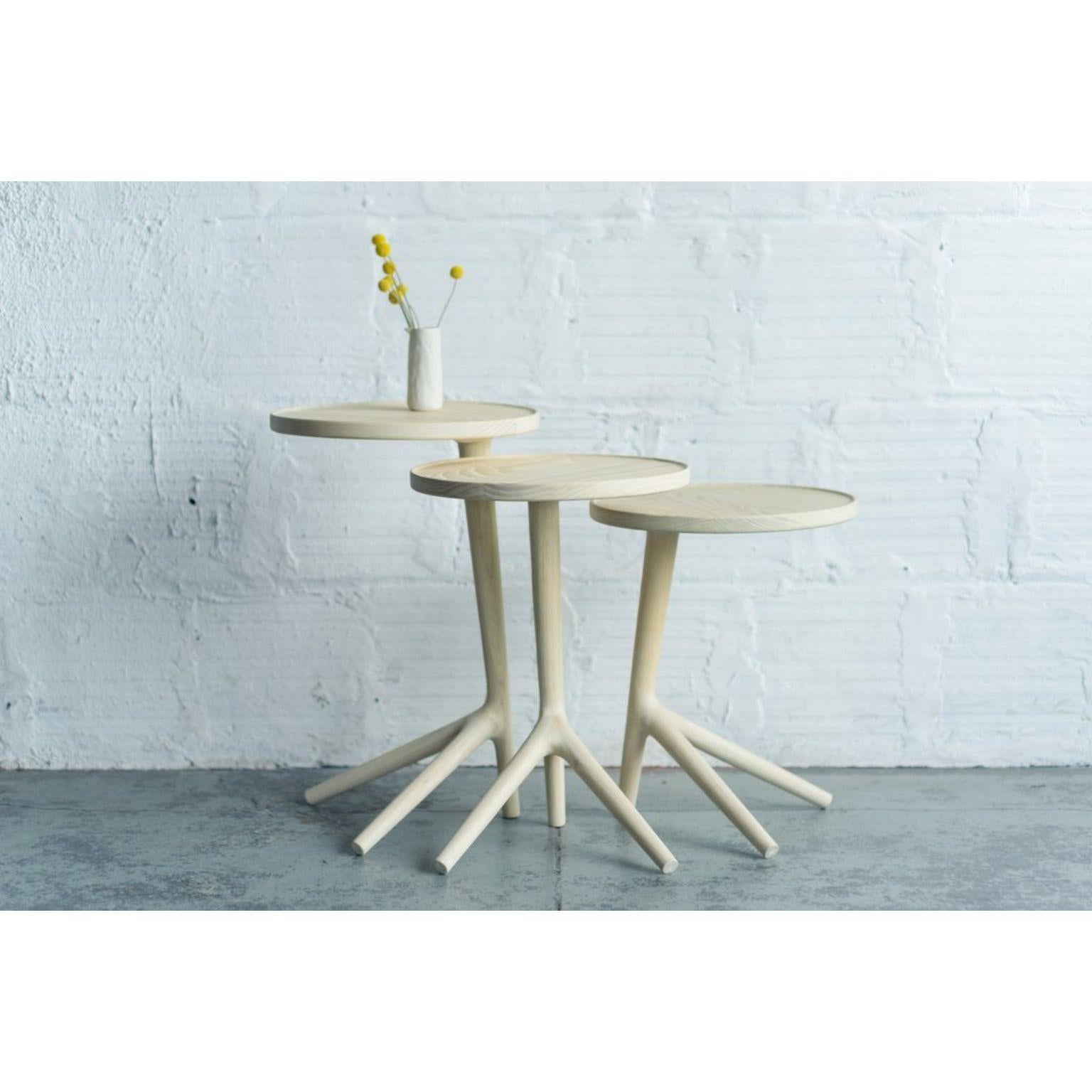 Set of 3 white ash tripod table by Fernweh Woodworking
Dimensions: 25 