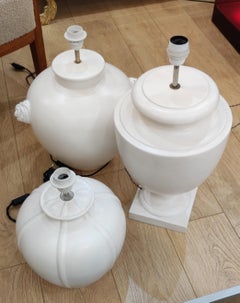 Set of 3 White Ceramic Table Lamps
