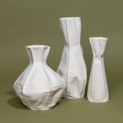 Set of 3 White Ceramic Kawa Vases, Luft Tanaka, organic, porcelain