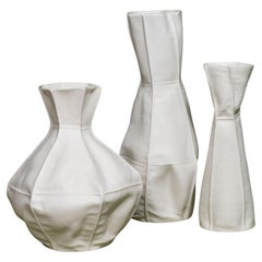 Set of 3 White Ceramic Kawa Vases, Luft Tanaka, organic, porcelain