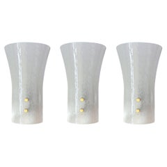 Set of 3 White Cone Murano Wall Sconces Glass & Brass by Doria, Germany, 1960s