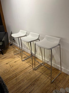 Set von 3 Barhockern aus weißem Leder DS-717 von De Sede