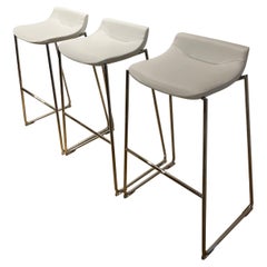 Set of 3 White Leather DS-717 Bar Stools by De Sede
