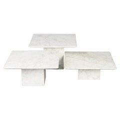 Set di 3 tavolini da caffè in marmo bianco