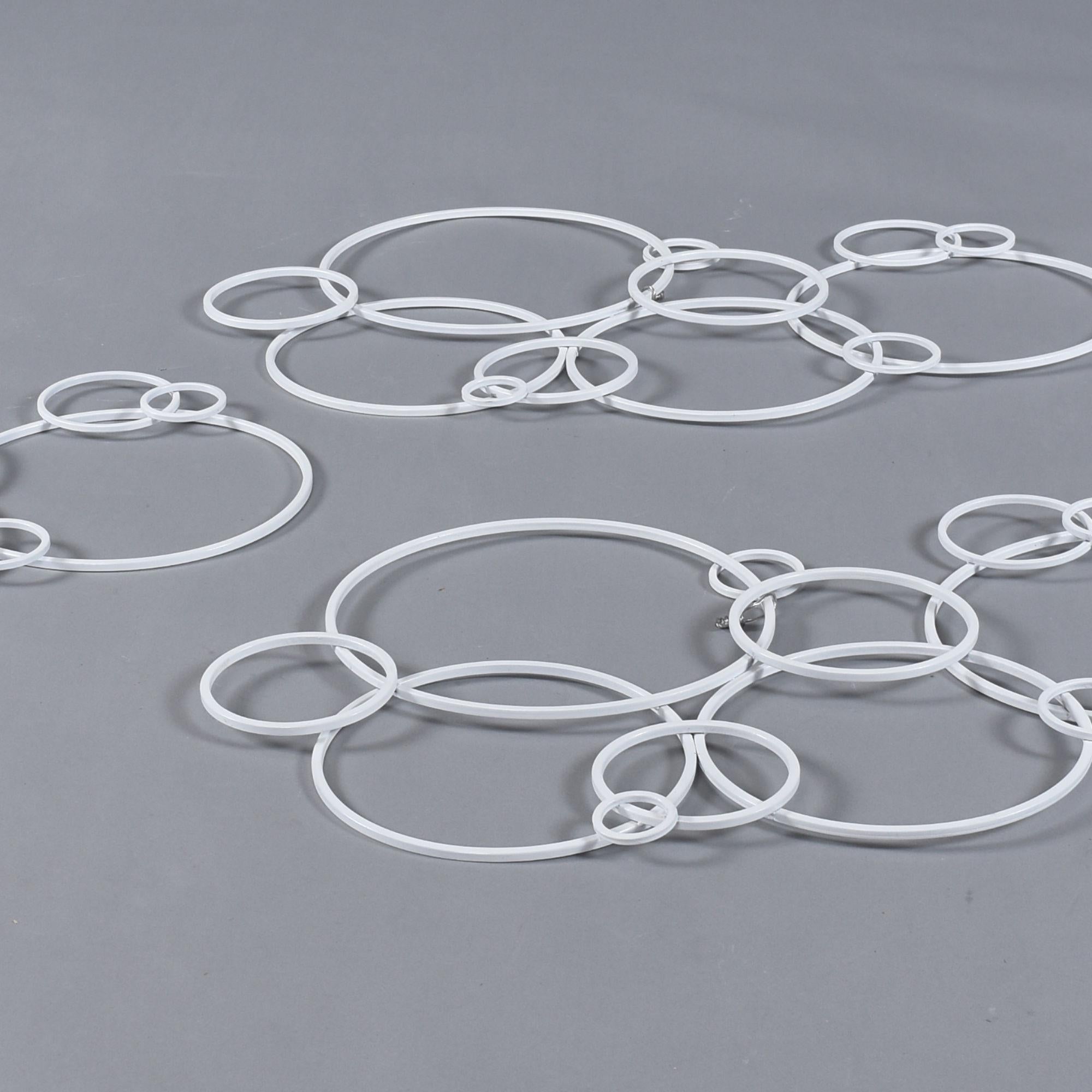 Mid-Century Modern Set of 3 White Metal Circles Modern Abstract Wall Art Sculptures For Sale