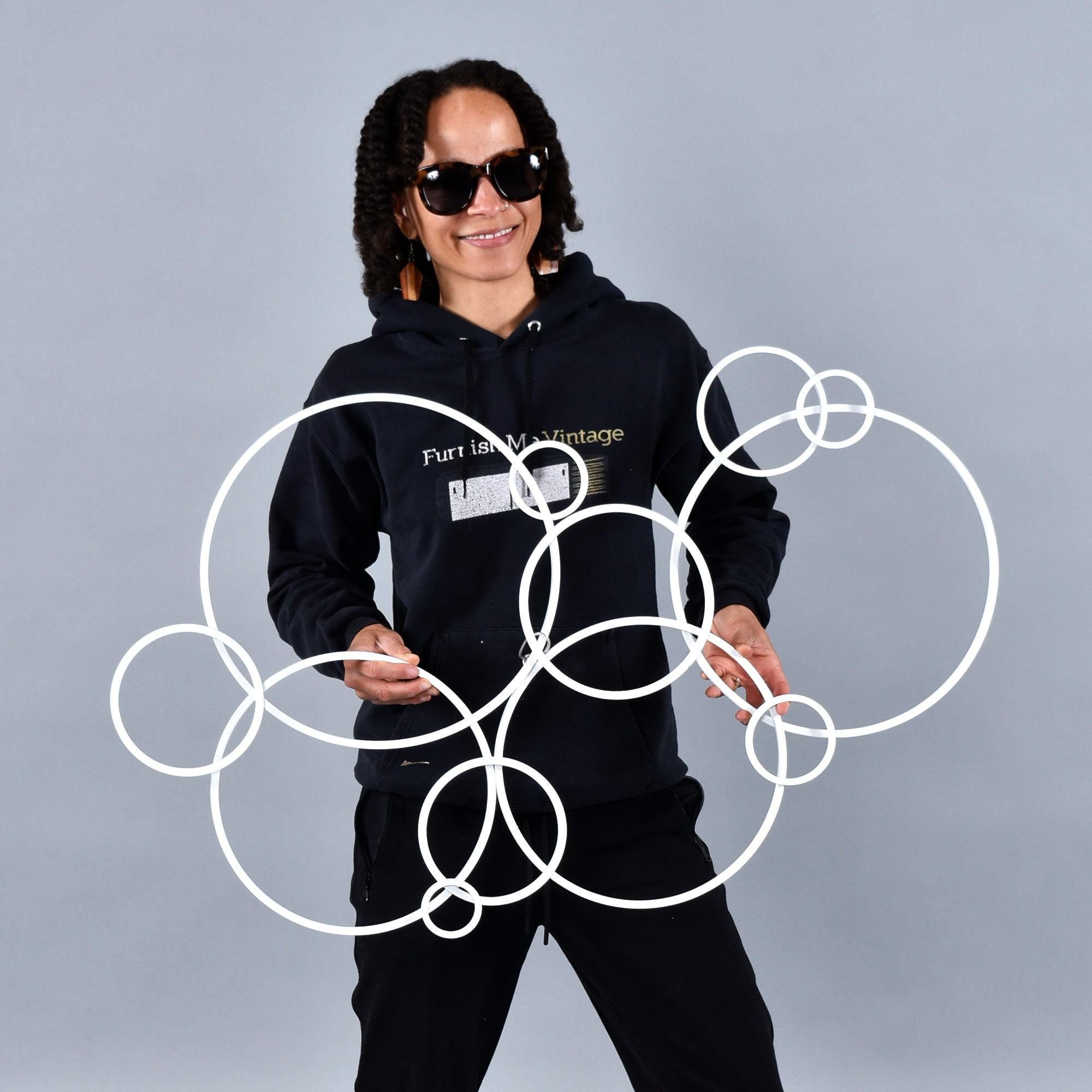 Enameled Set of 3 White Metal Circles Modern Abstract Wall Art Sculptures For Sale