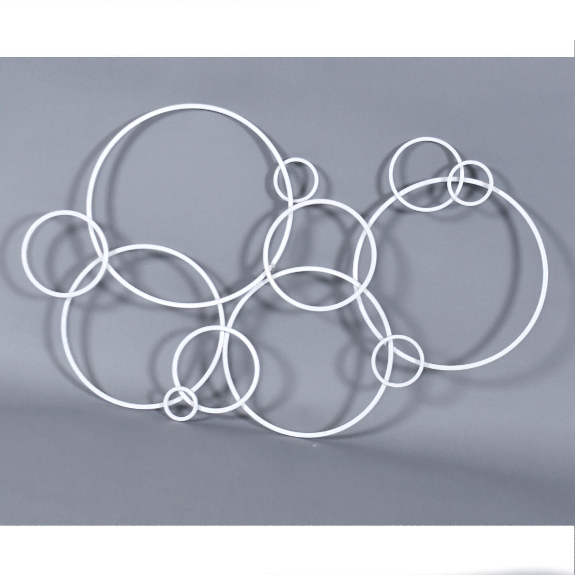 Set of 3 White Metal Circles Modern Abstract Wall Art Sculptures In Good Condition For Sale In Chattanooga, TN