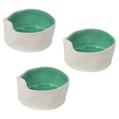 Set of 3, White & Mint Green Small Ceramic Kawa Dish, Organic Porcelain Catchall
