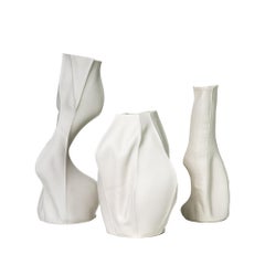 Set of 3 White Organic Vases, Kawa Vases, sculptural, abstract, ceramic