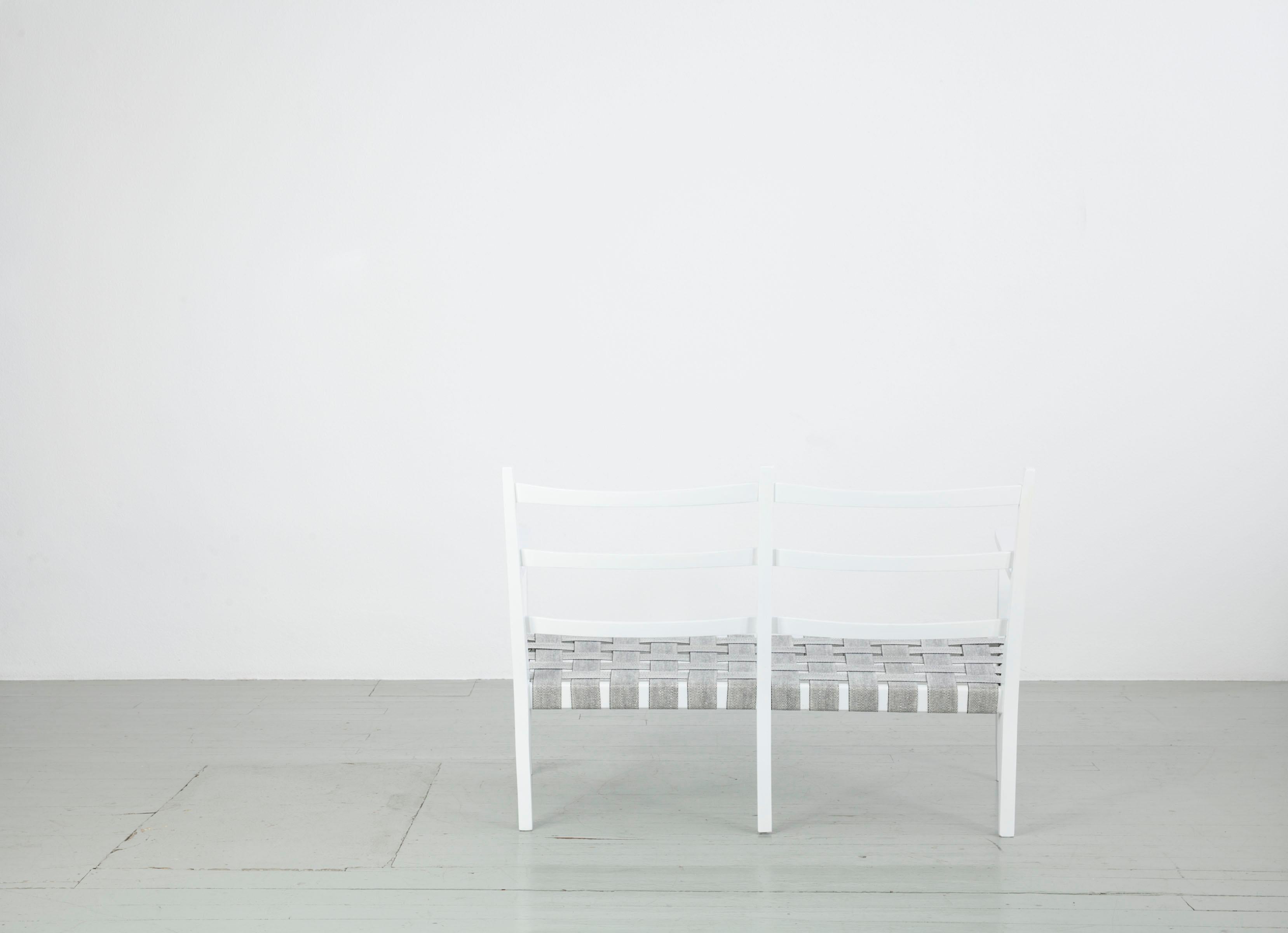 Mid-20th Century Set of 3 White Painted Wooden Benches with 1 Armchair, Italy, 1960s For Sale