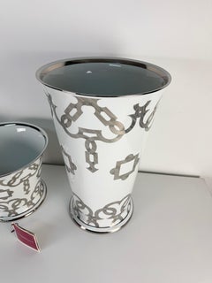 Set of 3 White Porcelain Objects With Platinum finishes by "Le Porcellane", 1990