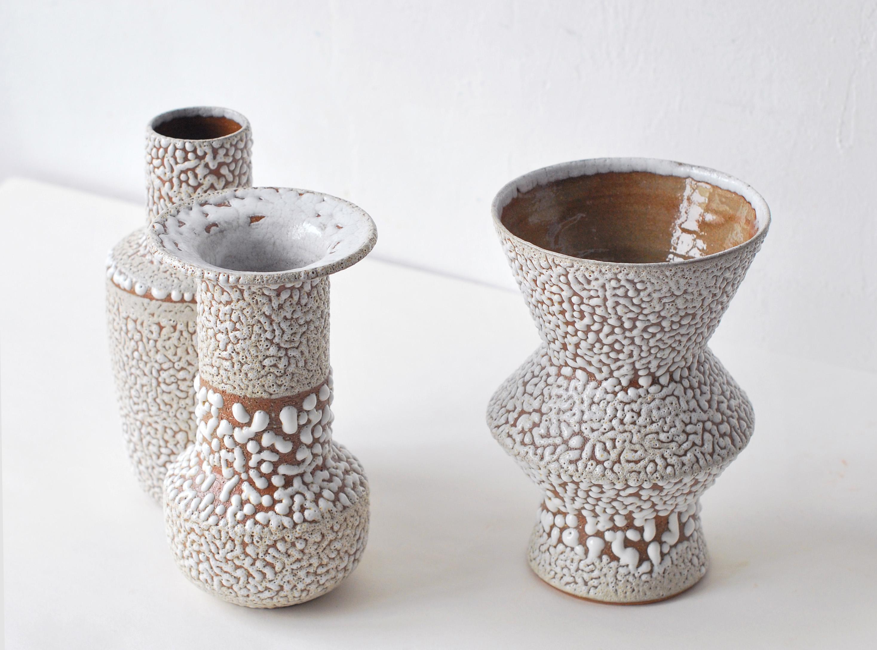 Modern Set of 3 White Stoneware Vase by Moïo Studio