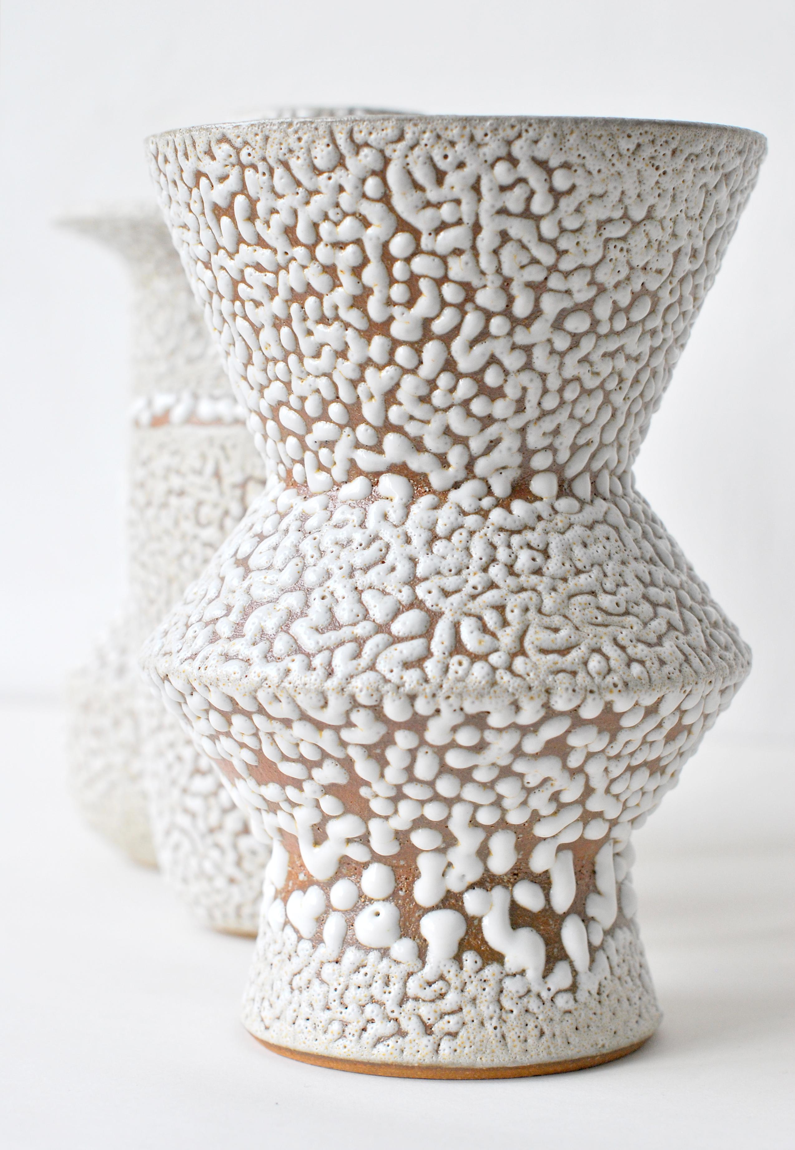 Contemporary Set of 3 White Stoneware Vase by Moïo Studio