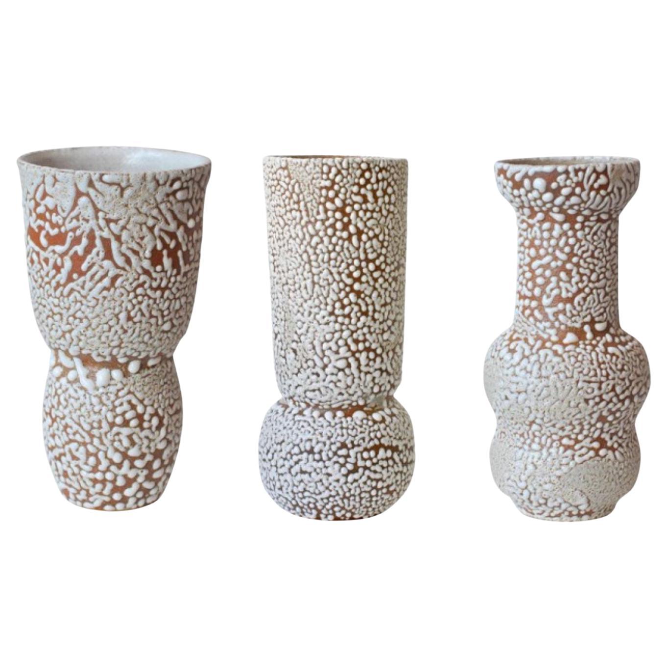 Set of 3 White Stoneware Vases C-019, C0-15, C-018 by Moïo Studio For Sale