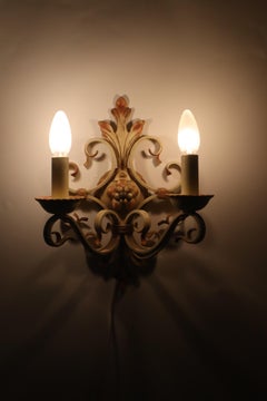 Set of 3 White Wrought Iron Hollywood Regency Wall Lights, Germany 1970s