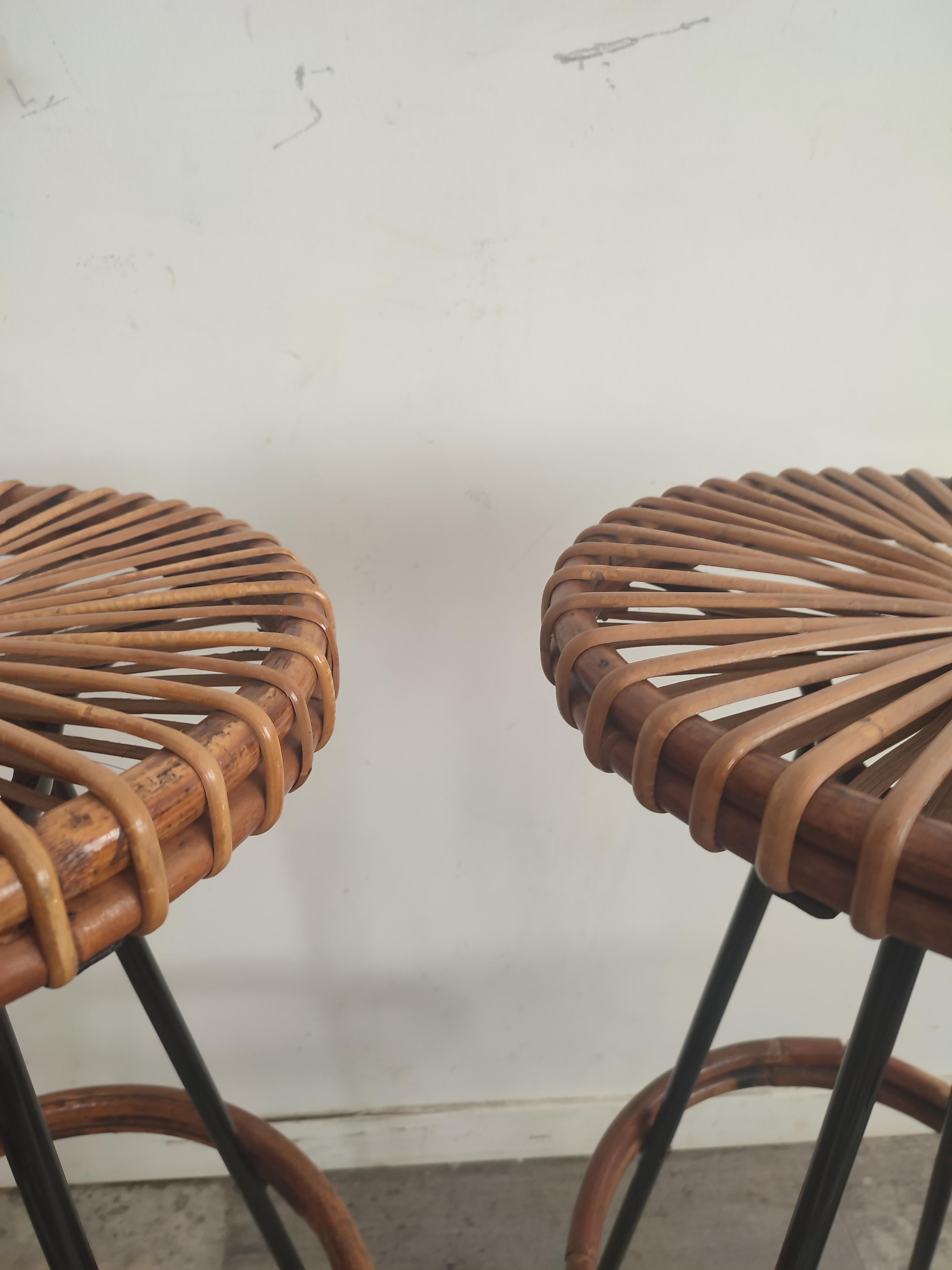 Mid-20th Century Set of 3 Wicker Barstools by Dirk Van Sliedrecht for Rohe