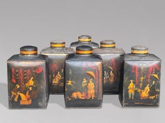 Set of 3 William IV Period Painted Toleware Shop Tea Canisters