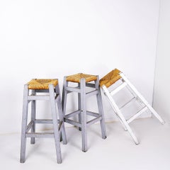Satz von 3 Holz gerahmt Rush Sitz Barhocker