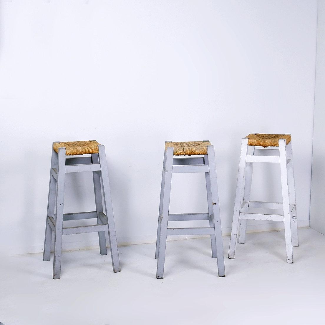 Juego de 3 taburetes de bar con asiento de madera Rush en venta 4