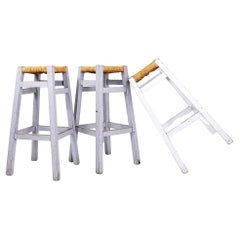 Set of 3 Wood Framed Rush Seat Bar Stools