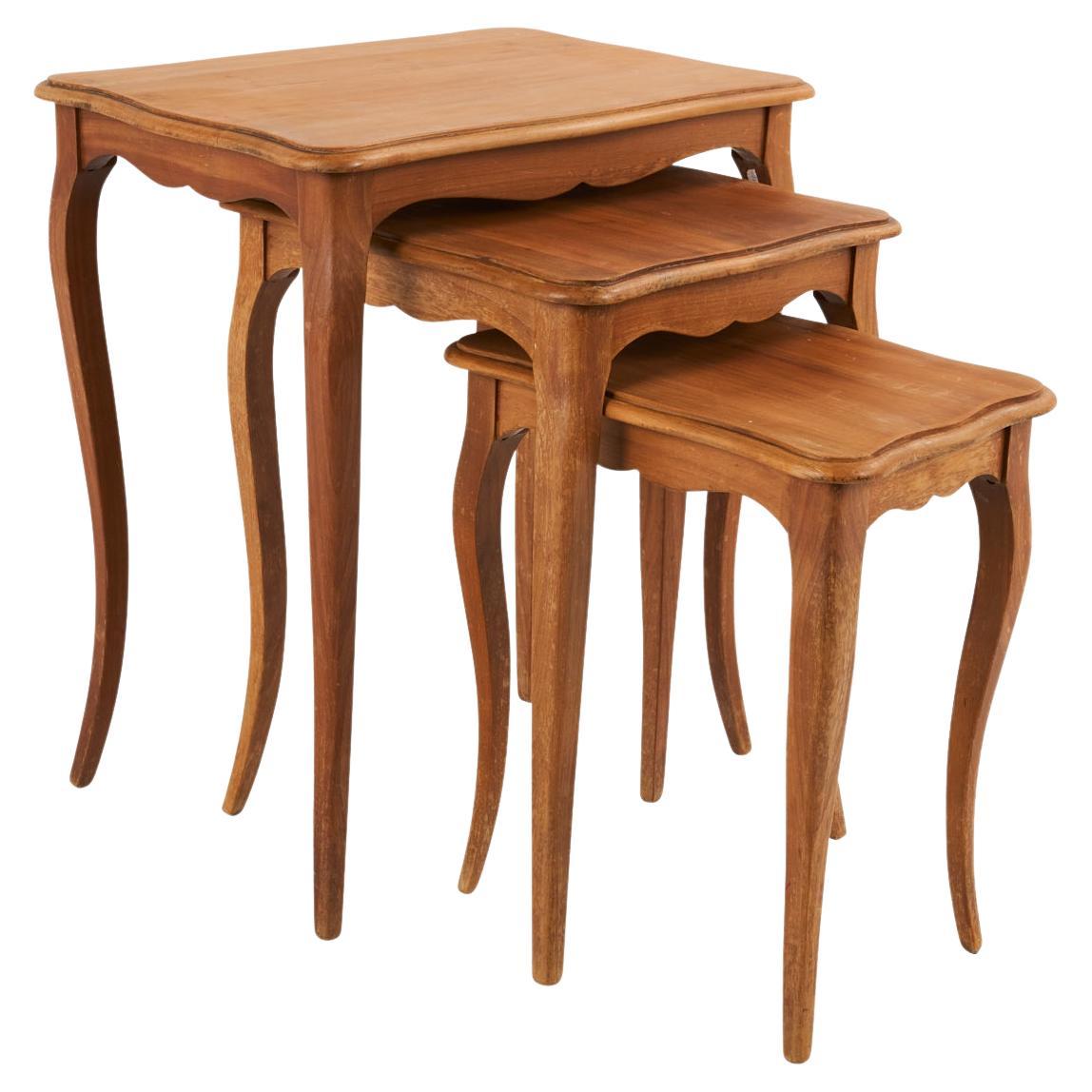 Set of 3 Wood Nesting Tables with Cabriole Leg, France