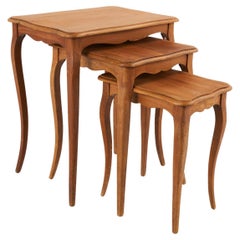 Set of 3 Wood Nesting Tables with Cabriole Leg, France