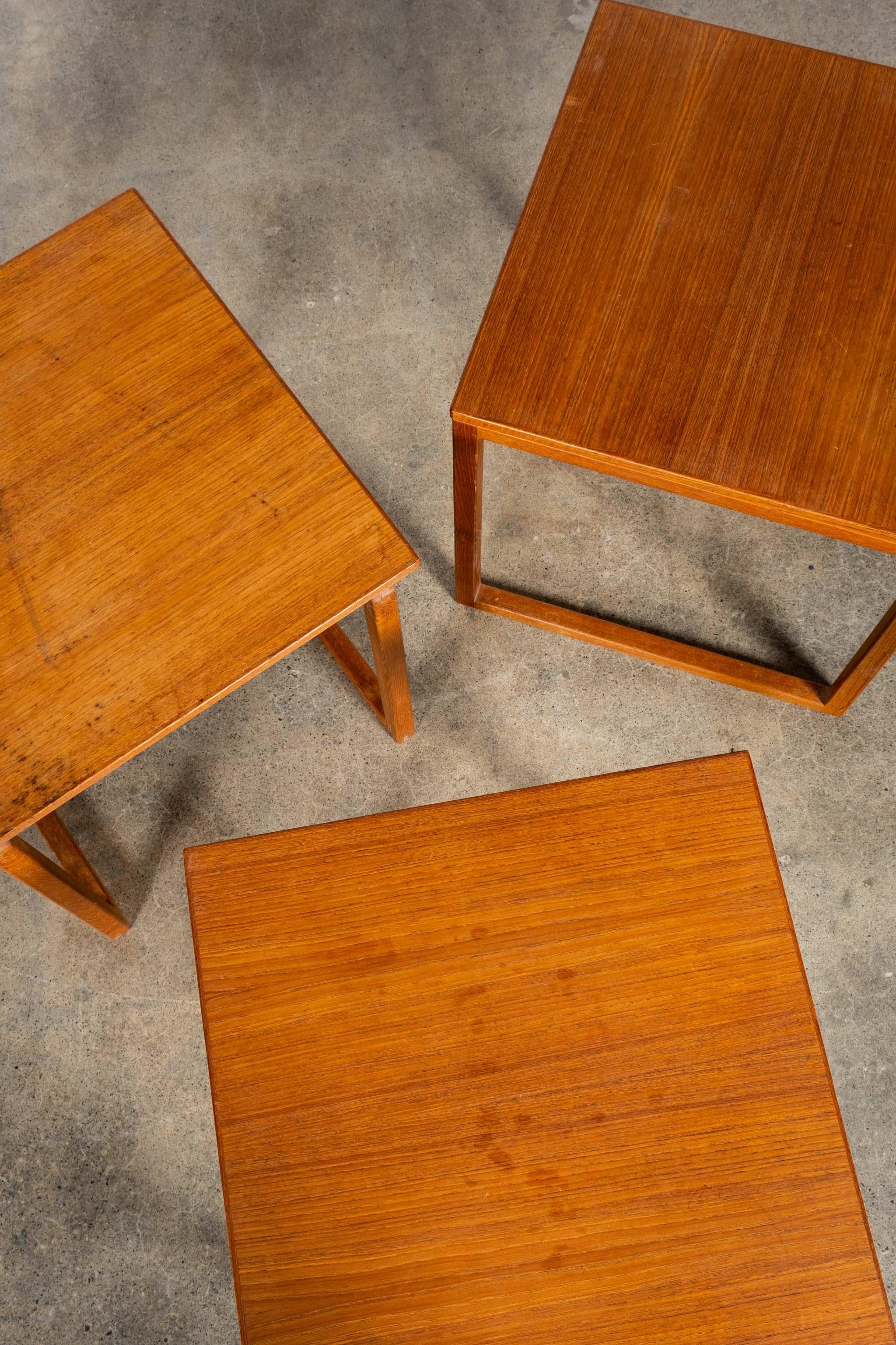 Danish Set of 3 Wood Side Tables by Kai Kristiansen For Sale