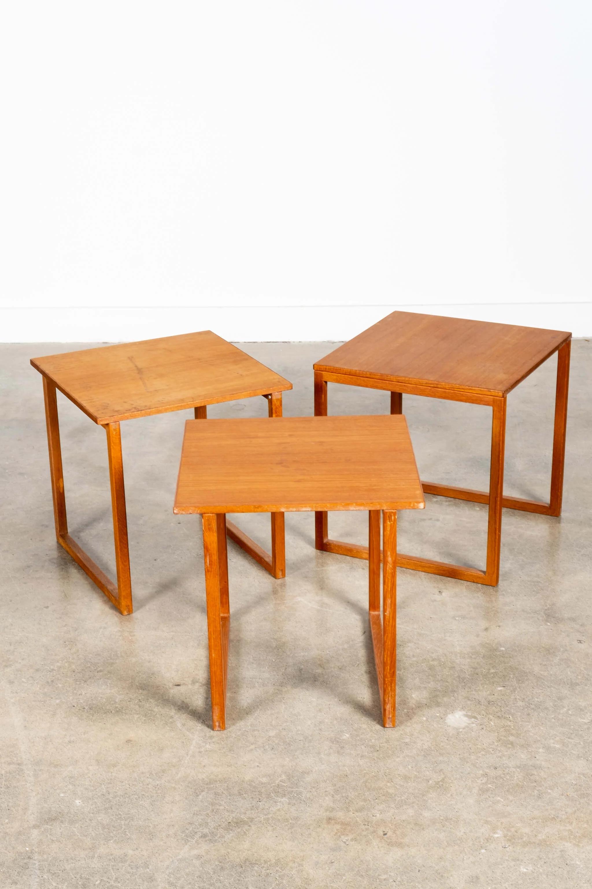 Late 20th Century Set of 3 Wood Side Tables by Kai Kristiansen For Sale