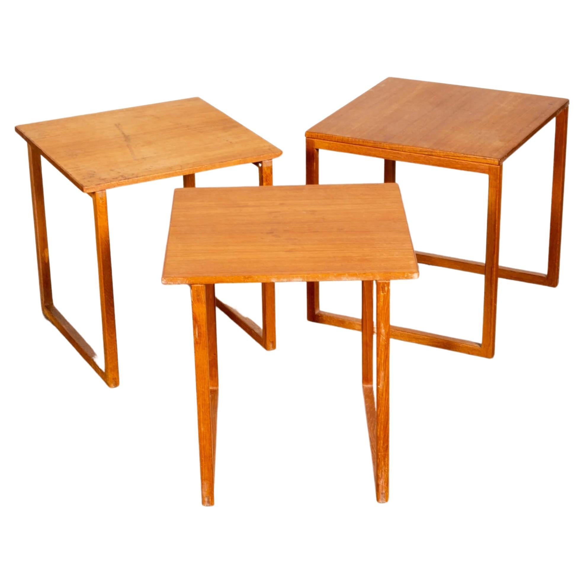 Set of 3 Wood Side Tables by Kai Kristiansen For Sale
