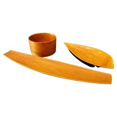 Set of 3 wooden carved bowls by Sven Erik Lindman, Sweden