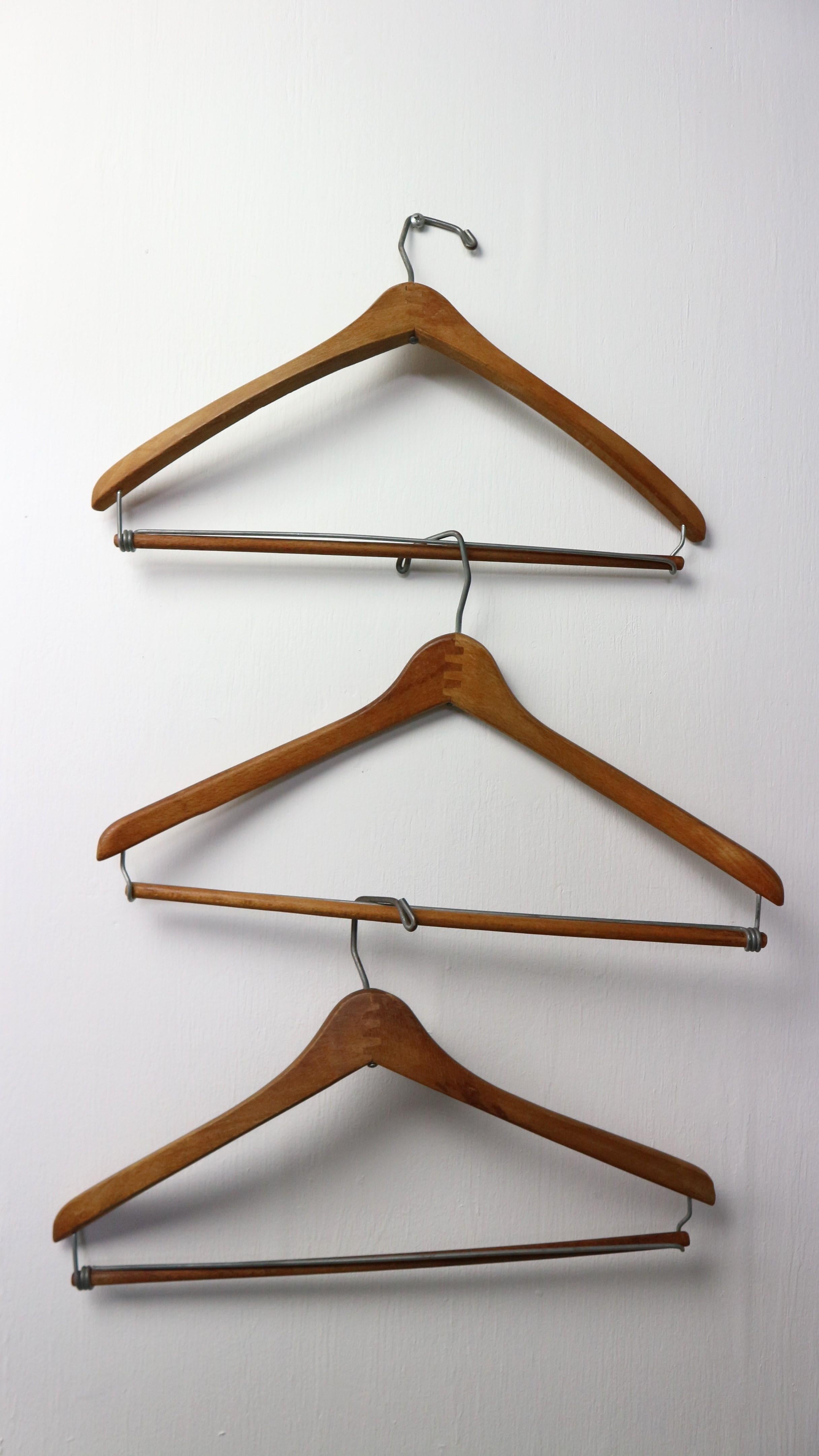 set of 3 wooden clothing hanger from the 1960s handmade decorative For Sale 3