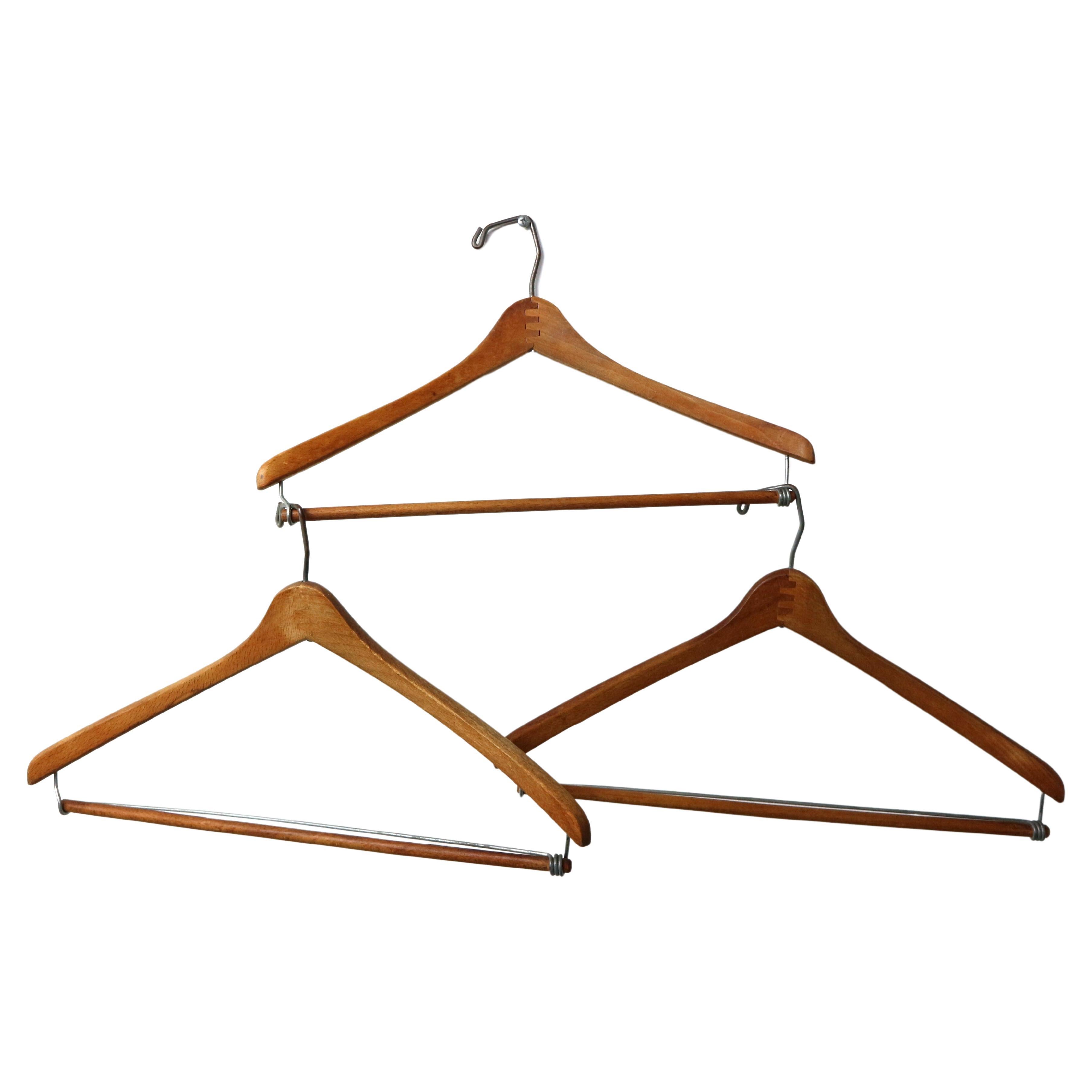 set of 3 wooden clothing hanger from the 1960s handmade decorative For Sale