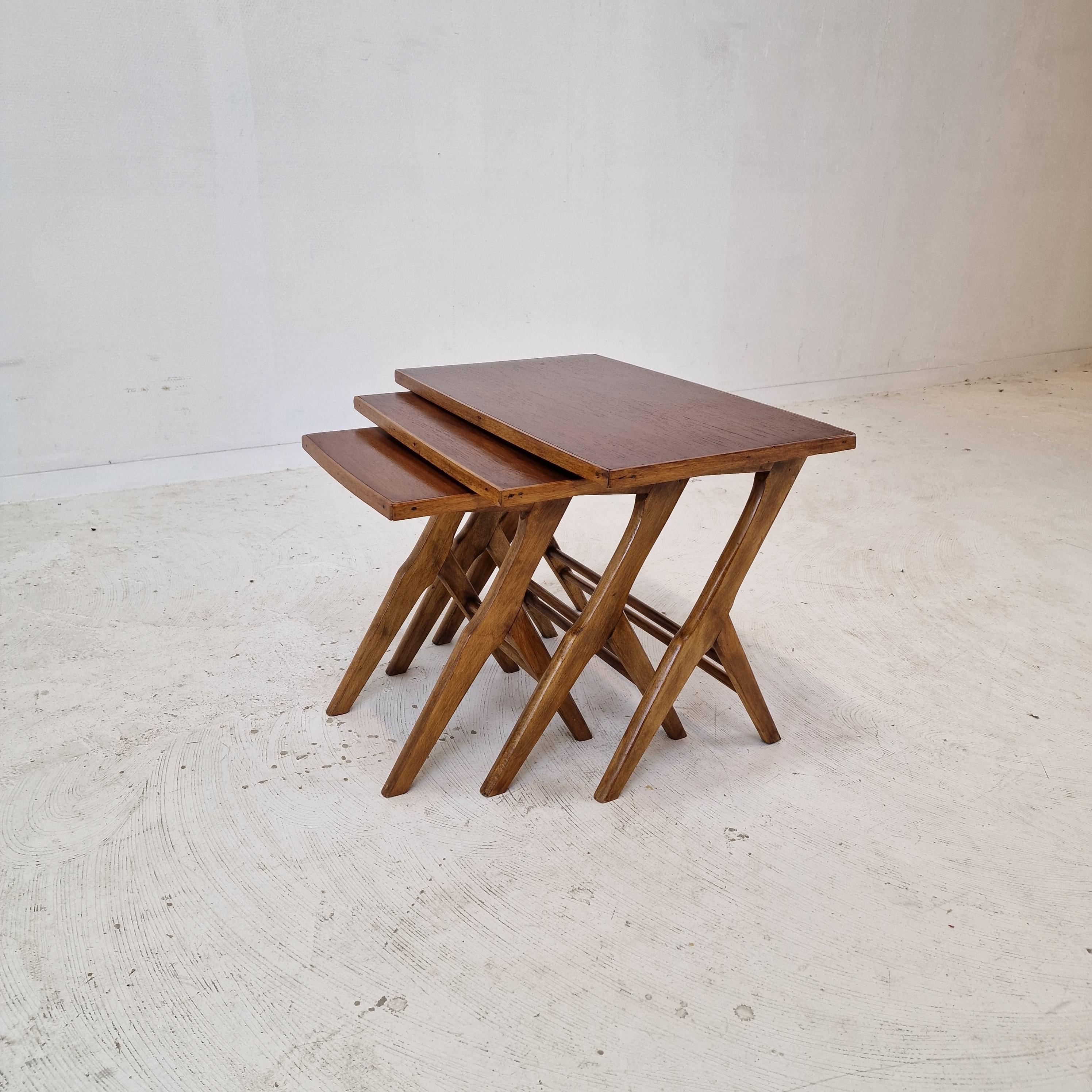 Set of 3 Wooden Nesting Tables, Holland 1960s For Sale 3