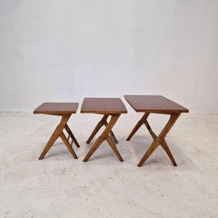 Set of 3 Wooden Nesting Tables, Holland 1960s