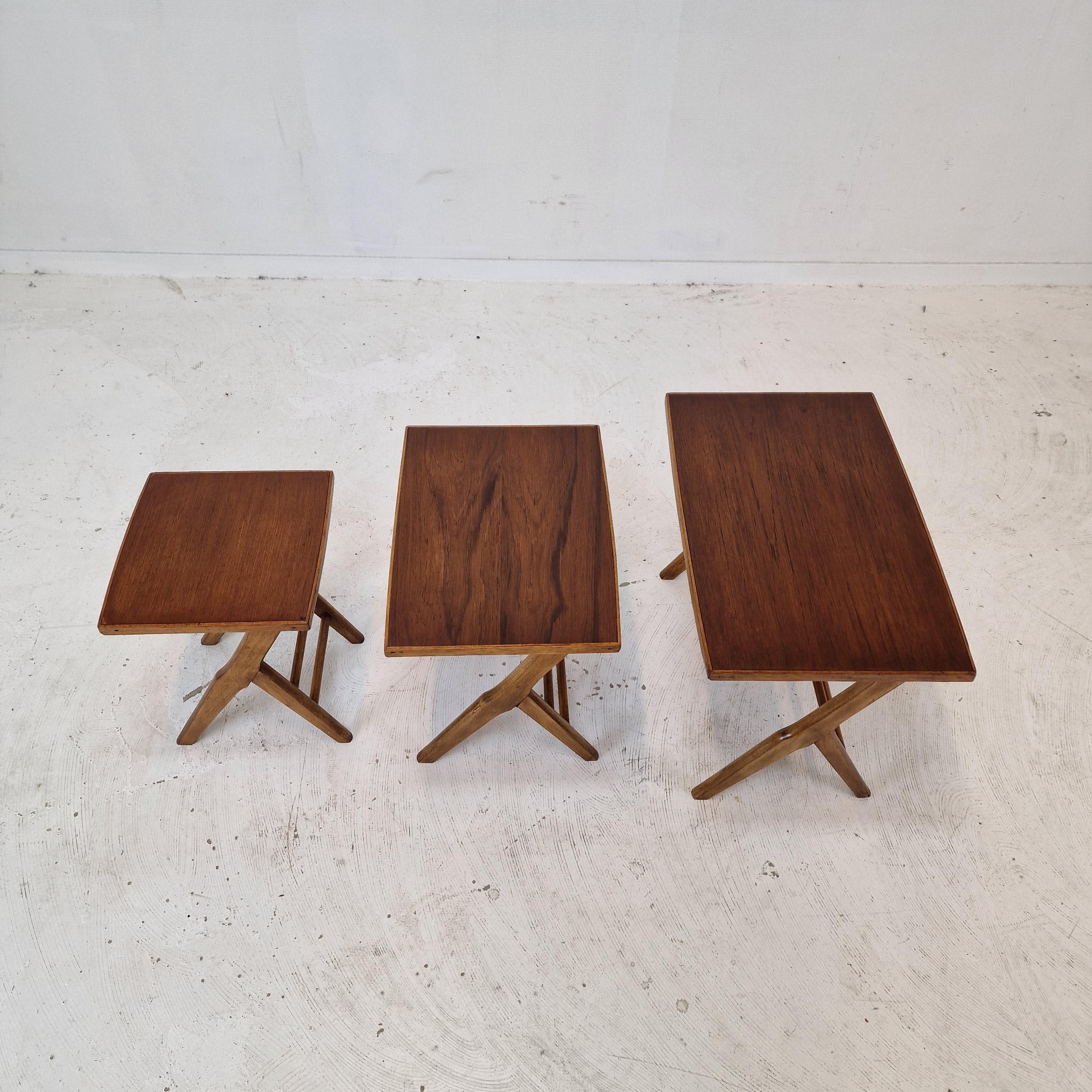 Set of 3 Wooden Nesting Tables, Holland 1960s For Sale 2
