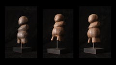 Set of 3 Wooden Tribal Figures — Papier-Mâché Molds, Myanmar, 19th Century