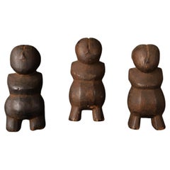 Set of 3 Wooden Tribal Figures — Papier-Mâché Molds, Myanmar, 19th Century