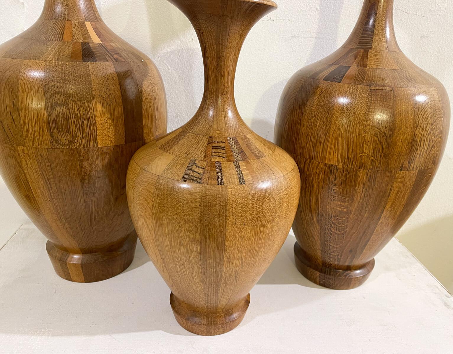 Mid-Century Modern Ensemble de 3 vases en bois par De Coene, années 1950 en vente
