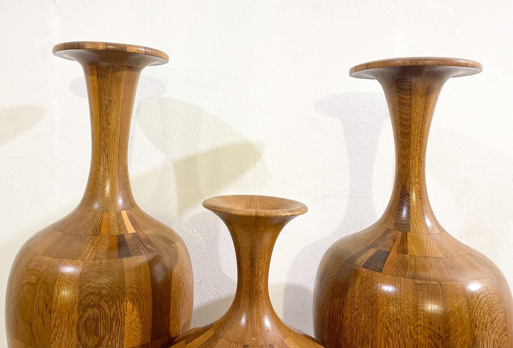 Mid-20th Century Set of 3 Wooden Vases by De Coene, 1950s For Sale