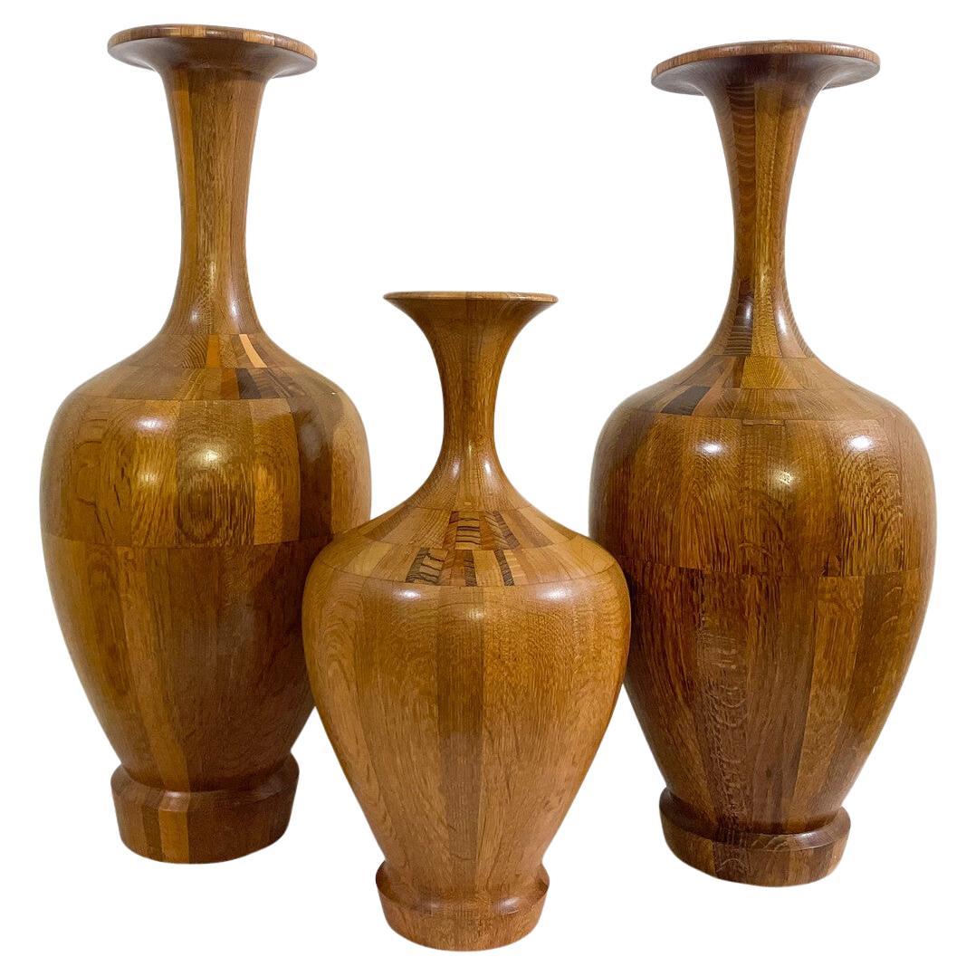 Set of 3 Wooden Vases by De Coene, 1950s For Sale