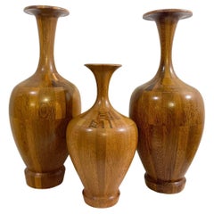 Retro Set of 3 Wooden Vases by De Coene, 1950s