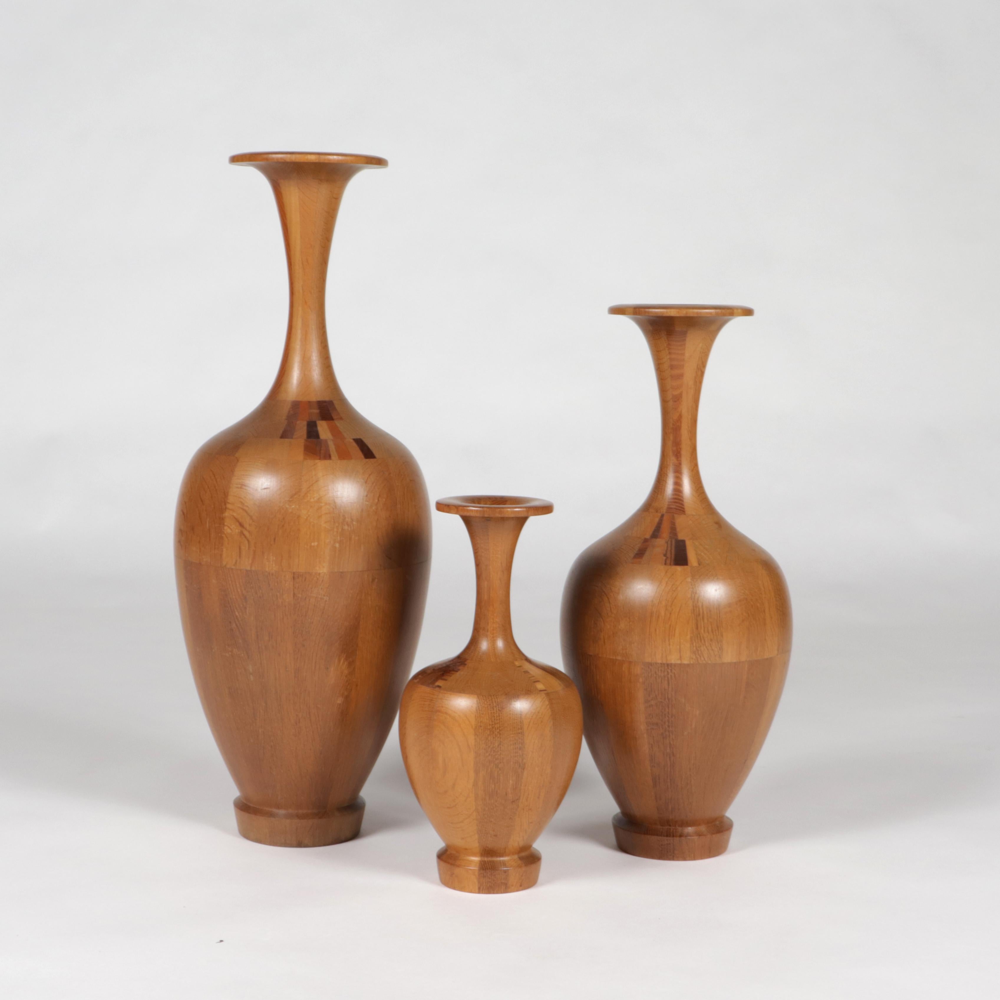 Set of 3 wooden vases by Maurice Bonami, c. 1960.