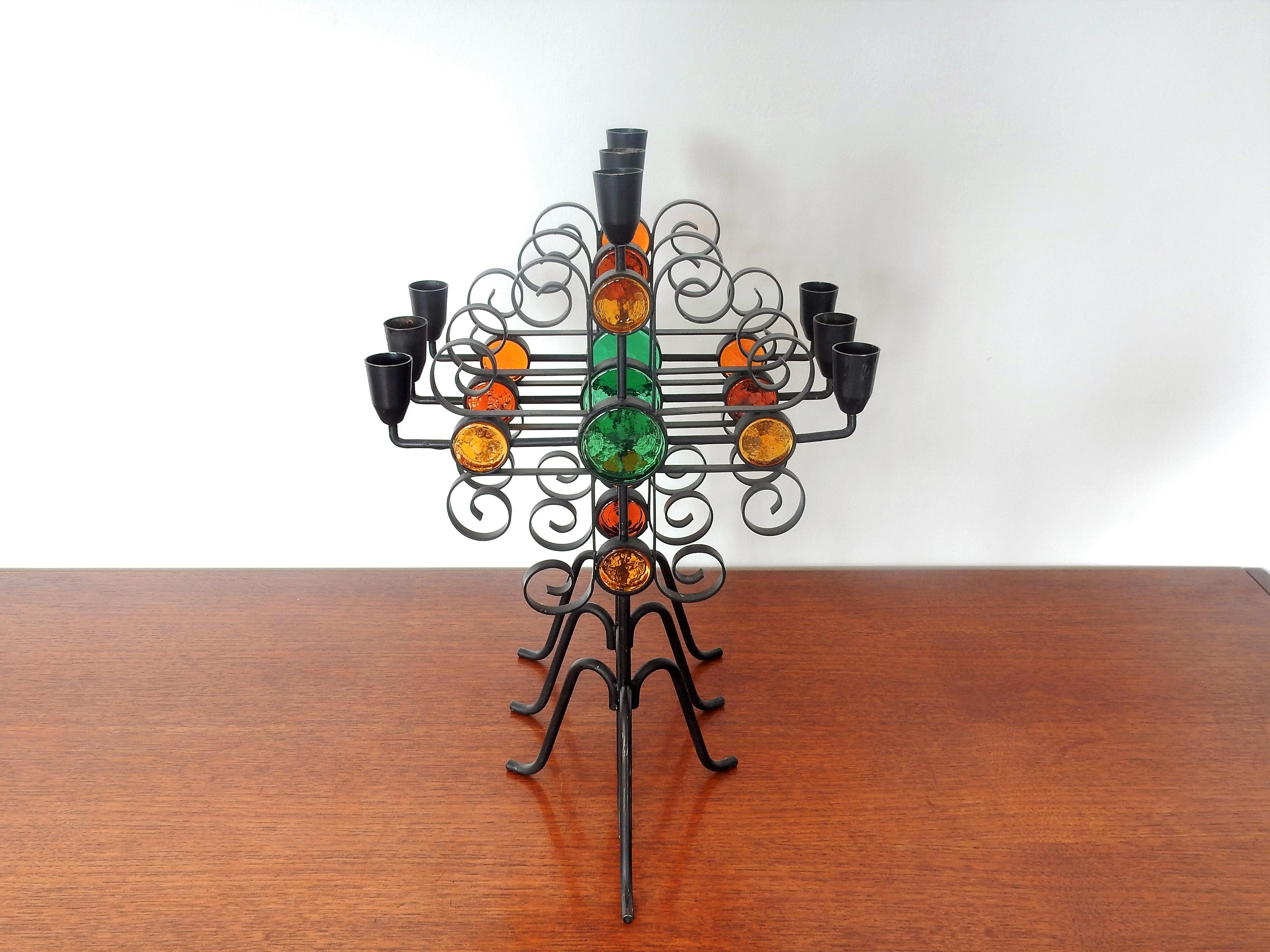 Set of 3 Wrought Iron and Glass Candelabra by Gunnar Ander for Ystad Metall In Good Condition For Sale In Steenwijk, NL