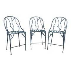 Set of 3 Greed Painted Wrought Iron Branch Form Counter Barstools 