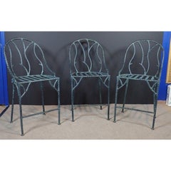Set of 3 Greed Painted Wrought Iron Branch Form Counter Barstools